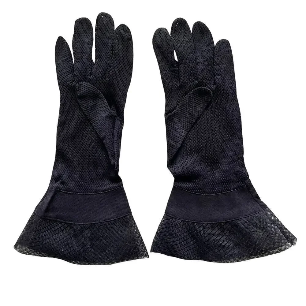 Vintage Navy Blue Mesh Gauntlet Womens Evening Gloves Size 6 - Made in Saxony